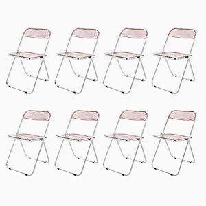 Pink Chrome Framed Chairs from Castelli, 1970s, Set of 8-JDR-1808342