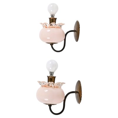 Pink Murano Glass and Brass Sconces in the style of Archimede Seguso, 1940s, Set of 2-JDR-1369951