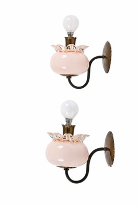 Pink Murano Glass and Brass Sconces in the style of Archimede Seguso, 1940s, Set of 2-JDR-1369951