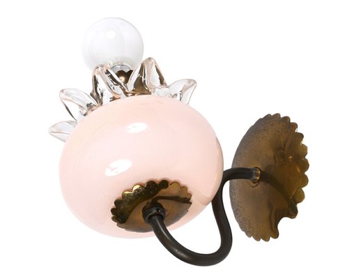 Pink Murano Glass and Brass Sconces in the style of Archimede Seguso, 1940s, Set of 2-JDR-1369951