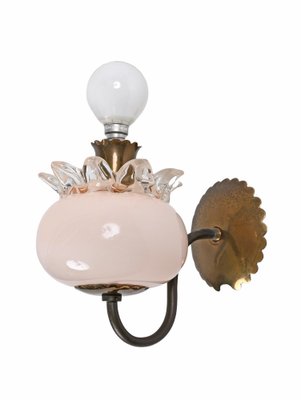 Pink Murano Glass and Brass Sconces in the style of Archimede Seguso, 1940s, Set of 2-JDR-1369951