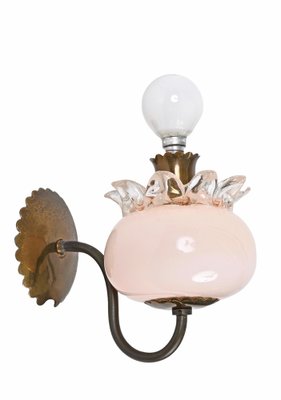 Pink Murano Glass and Brass Sconces in the style of Archimede Seguso, 1940s, Set of 2-JDR-1369951