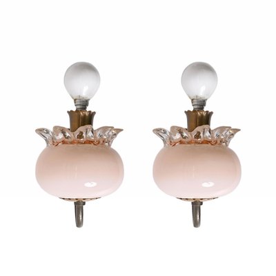 Pink Murano Glass and Brass Sconces in the style of Archimede Seguso, 1940s, Set of 2-JDR-1369951