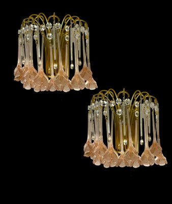 Pink Murano Waterfall Flower Sconces, 1970s, Set of 2-JJC-1754546