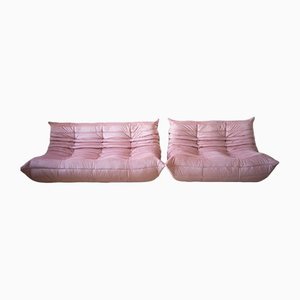 Pink Pearl Velvet Togo 2- and 3-Seat Sofa by Michel Ducaroy for Ligne Roset, Set of 2-IXA-1309490