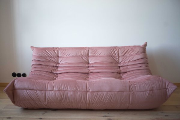 Pink Pearl Velvet Togo 3-Seat Sofa by Michel Ducaroy for Ligne Roset-IXA-1309430