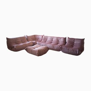 Pink Pearl Velvet Togo Living Room by Michel Ducaroy for Ligne Roset, Set of 5-IXA-1309436