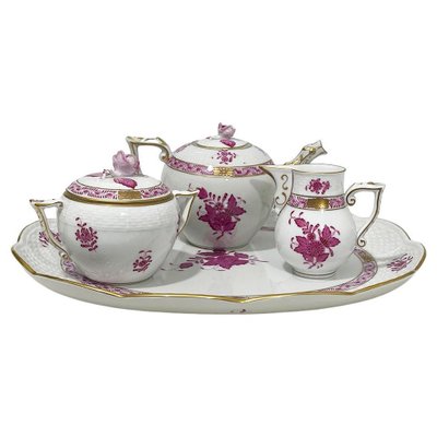 Pink Porcelain Apponyi Tea Set from Herend Hungary, 1960s, Set of 4-UCH-1804970