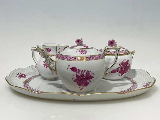 Pink Porcelain Apponyi Tea Set from Herend Hungary, 1960s, Set of 4-UCH-1804970