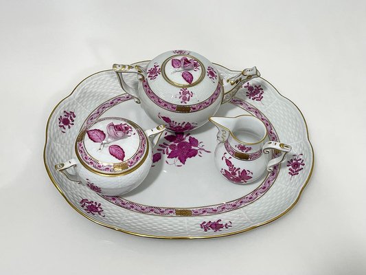 Pink Porcelain Apponyi Tea Set from Herend Hungary, 1960s, Set of 4-UCH-1804970