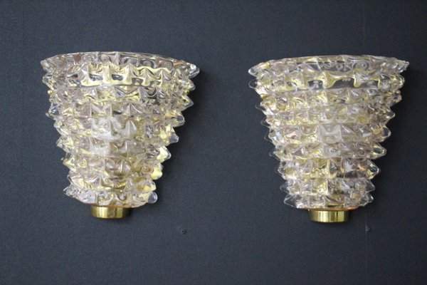 Pink Sconces in Rostrato Murano Glass in the style of Barovier, Set of 2-YF-1569387