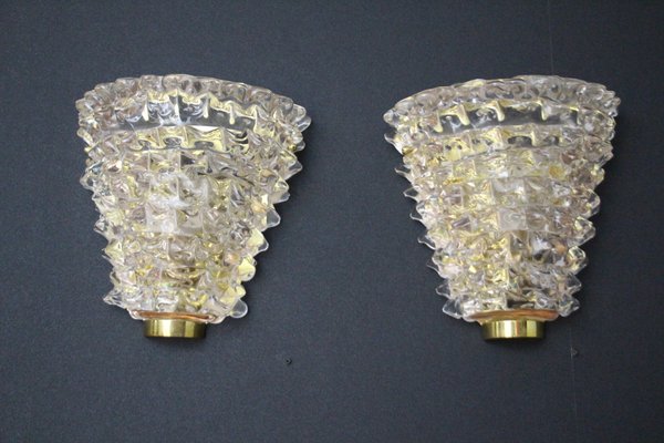 Pink Sconces in Rostrato Murano Glass in the style of Barovier, Set of 2-YF-1569387