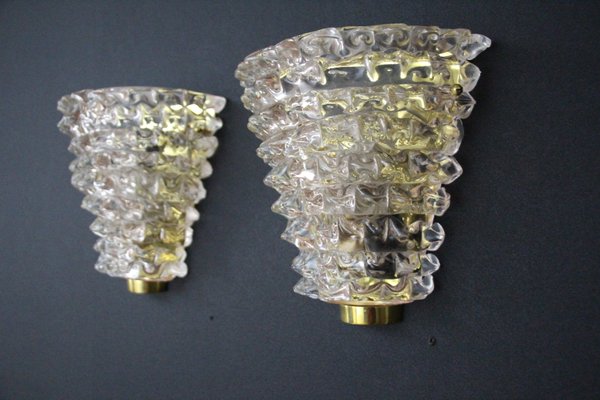 Pink Sconces in Rostrato Murano Glass in the style of Barovier, Set of 2-YF-1569387