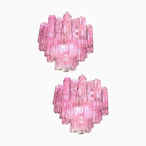 Pink Tronchi Pair of Murano Glass Chandelier by Toni Zuccheri for Venini, 1970s-MBH-1031745