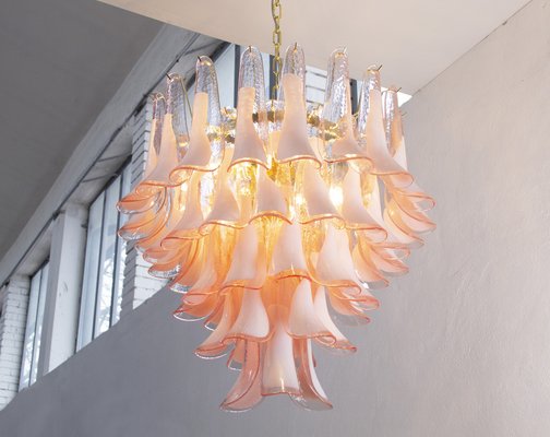 Pink & White Color Murano Glass Petal Chandelier, Italy, 1990s-MPO-1761788