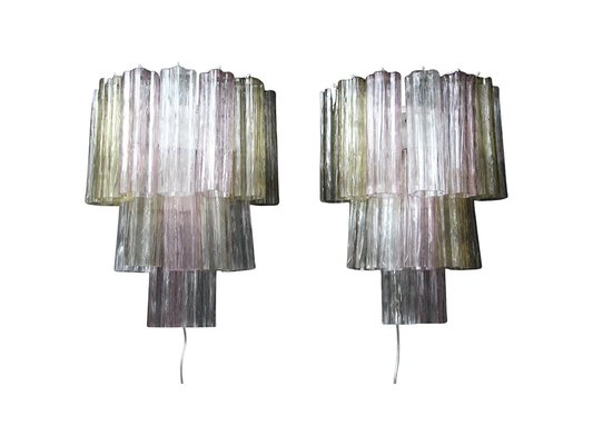 Pink, White, Yellow and Smoked Color Tronchi Wall Lights in the style of Venni, 2000s, Set of 2-YF-1427592