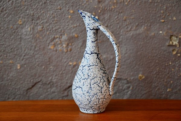 Pitcher Vase in Cracked Blue Ceramic, 1950s-AIU-1805170