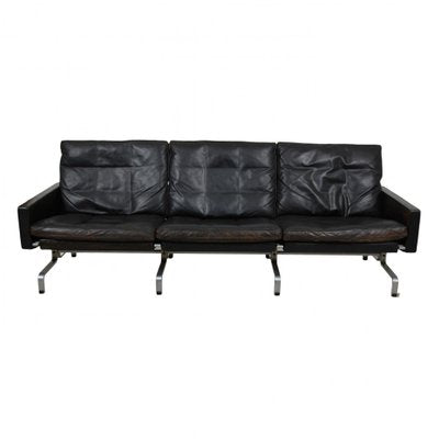 PK-31/3 Sofa in Patinated Black Leather by Poul Kjærholm for Kold Christensen, 1970s-MTD-1454453