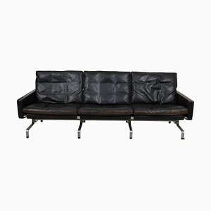 PK-31/3 Sofa in Patinated Black Leather by Poul Kjærholm for Kold Christensen, 1970s-MTD-1454453