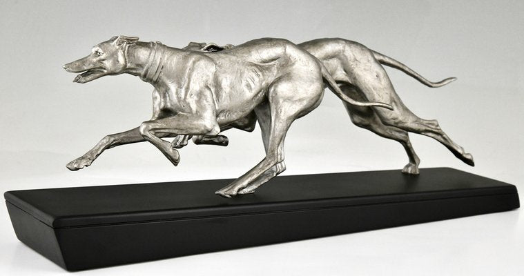 Plagnet, Art Deco Sculpture of Greyhounds, 1930, Metal & Marble-KTN-1730003