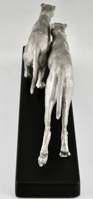 Plagnet, Art Deco Sculpture of Greyhounds, 1930, Metal & Marble-KTN-1730003