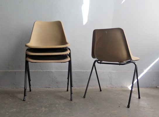 Plastic and Black Lacquered Metal Stacking Chairs, 1970s, Set of 4-PW-754184