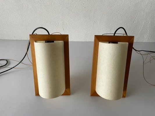 Plastic Paper and Wood Frame Pendant Lamp from Domus, 1980s, Italy-RDS-1146555