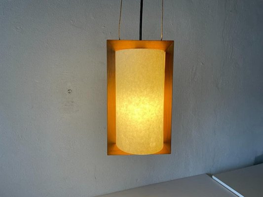 Plastic Paper and Wood Frame Pendant Lamp from Domus, 1980s, Italy-RDS-1146555