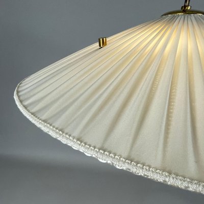 Pleated Cream Fabric, Enameled Glass & Brass Pendant, Austria, 1950s-OE-2028675