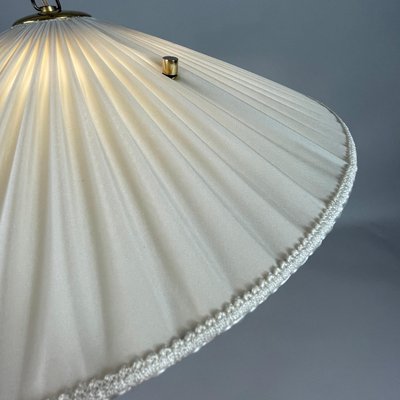 Pleated Cream Fabric, Enameled Glass & Brass Pendant, Austria, 1950s-OE-2028675