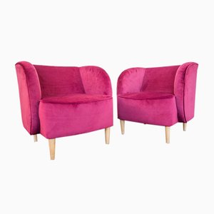 Plum Velvet Lounge Chairs with Maple Cone Feet from ISA Bergamo, 1950s, Set of 2-KY-887972