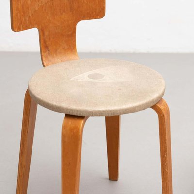 Plywood and Upholstery Chair and Stools attributed to Cor (Cornelius Louis) Alons for Den Boer, Set of 2-WM-1411290