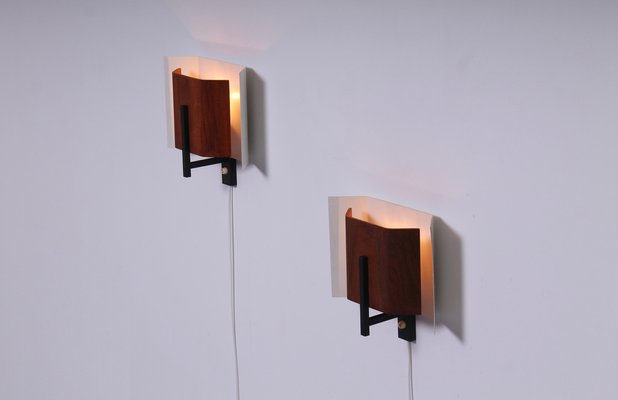 Plywood & Metal Wall Lights by Louis C. Kalff for Philips, 1950s, Set of 2-XT-1373710