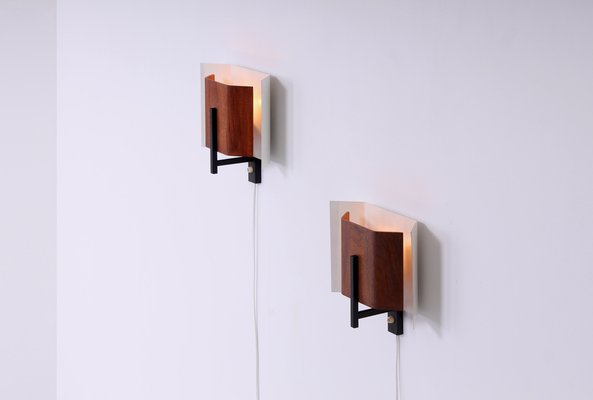 Plywood & Metal Wall Lights by Louis C. Kalff for Philips, 1950s, Set of 2-XT-1373710