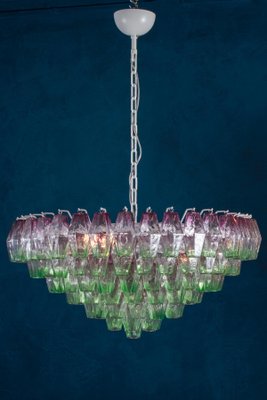 Poliedri Pink and Green Murano Glass Chandelier, 1970-MBH-1032350