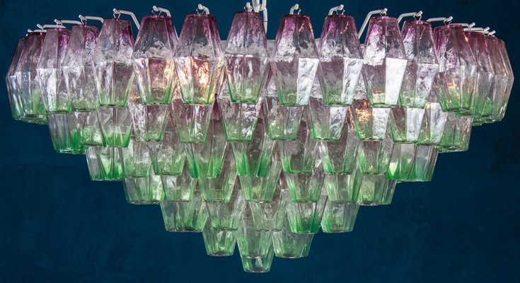 Poliedri Pink and Green Murano Glass Chandelier, 1970-MBH-1032350