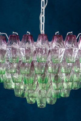 Poliedri Pink and Green Murano Glass Chandelier, 1970-MBH-1032350