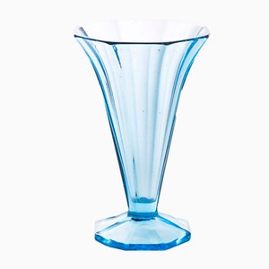 Polish Art Deco Pressed Sapphire Glass Vase, 1930s-FSD-885774