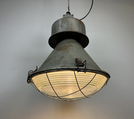 Polish Industrial Factory Pendant Lamp with Glass Cover from Mesko, 1970s-CGF-1408503