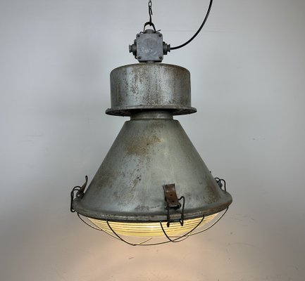 Polish Industrial Factory Pendant Lamp with Glass Cover from Mesko, 1970s-CGF-1408503