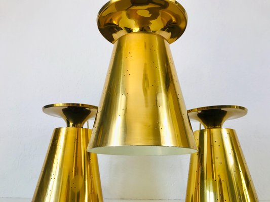 Polished Brass Pendant Lamps Attributed to Paavo Tynell, 1950s, Set of 3-PUK-688008