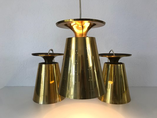 Polished Brass Pendant Lamps Attributed to Paavo Tynell, 1950s, Set of 3-PUK-688008