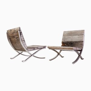 Polished Chrome and Wood Lounge Chairs, Set of 2-NYF-2019055