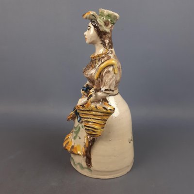 Polychrome Majolica Sculpture of Woman with Basket and Flowers from Caltagirone, 1950s-PWG-2041269