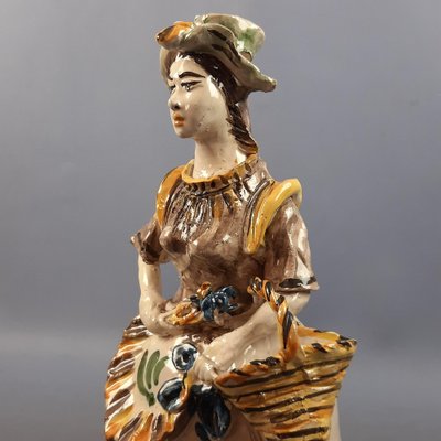 Polychrome Majolica Sculpture of Woman with Basket and Flowers from Caltagirone, 1950s-PWG-2041269