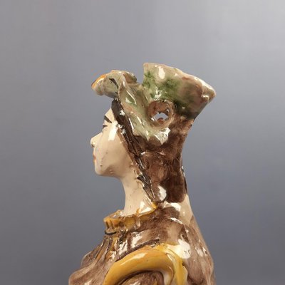 Polychrome Majolica Sculpture of Woman with Basket and Flowers from Caltagirone, 1950s-PWG-2041269