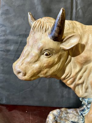 Polychrome Sculpture of Bull, 1900s, Glazed Terracotta-WRQ-1742138