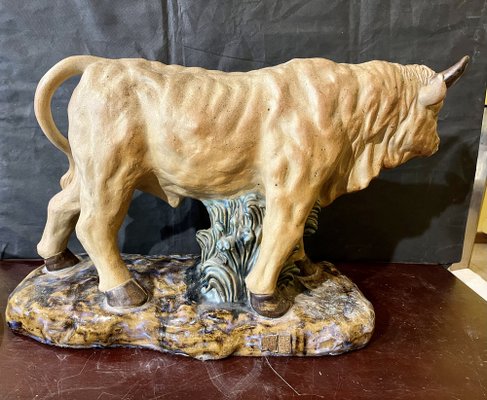 Polychrome Sculpture of Bull, 1900s, Glazed Terracotta-WRQ-1742138