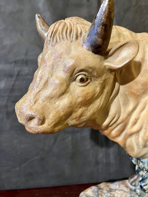 Polychrome Sculpture of Bull, 1900s, Glazed Terracotta-WRQ-1742138