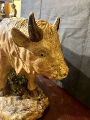 Polychrome Sculpture of Bull, 1900s, Glazed Terracotta-WRQ-1742138